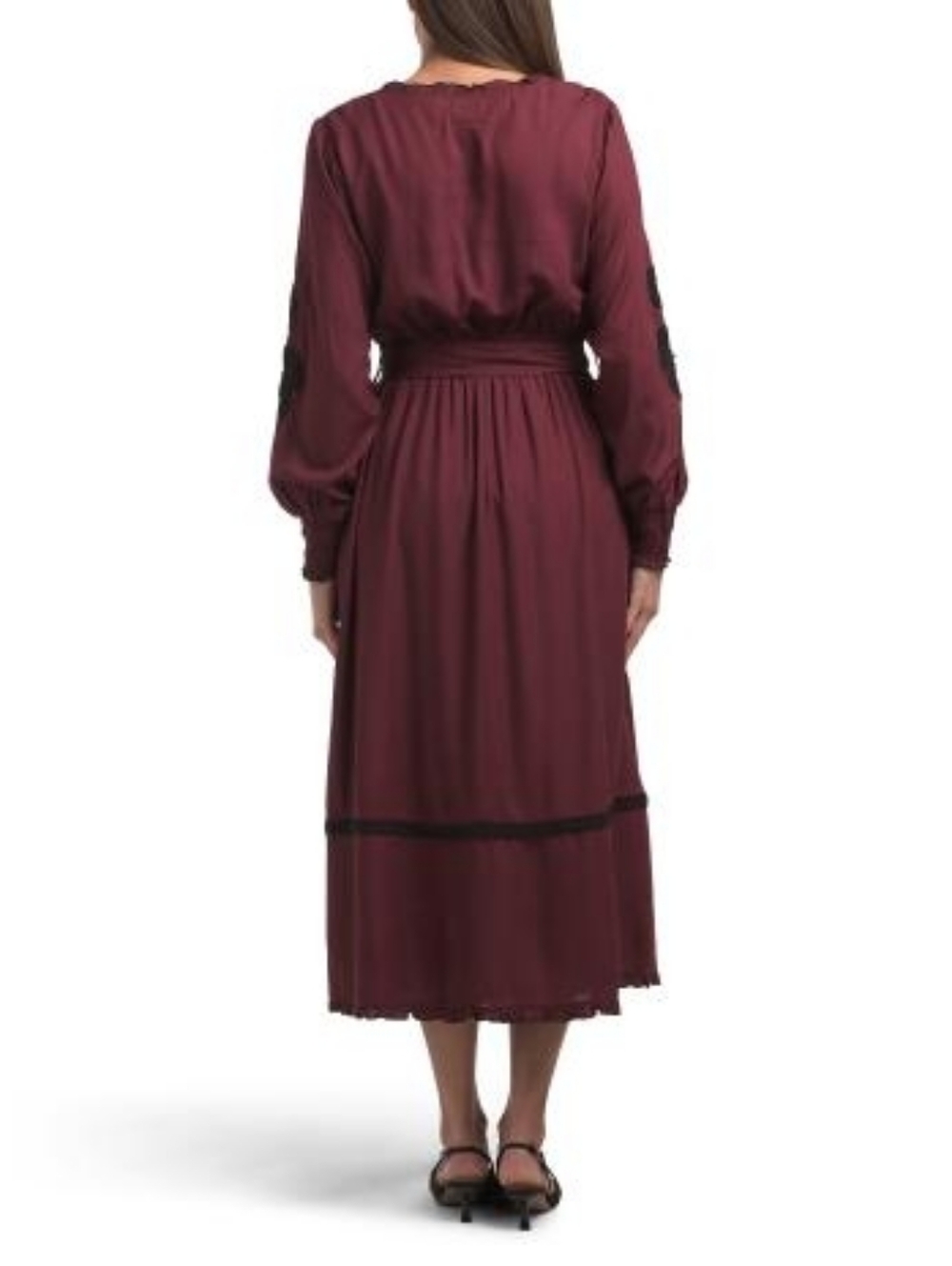 NWT - LEA Floral Embroidered Long Sleeve Fully Lined Midi Dress with Belt-Size L - Picture 3 of 16